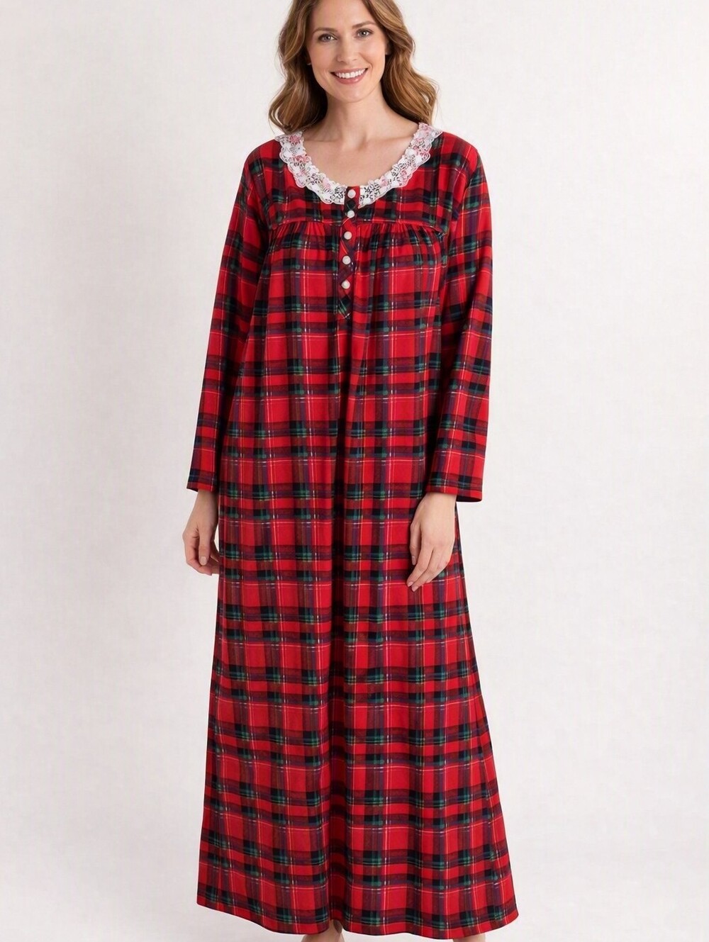 Womens Penmans Red Plaid Lace-Trim Cozycore Nightgown. Size 2X